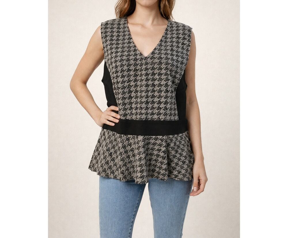 New York & Co 7th Ave Sleeveless Elastic Waist Trim Top Size L Black & White